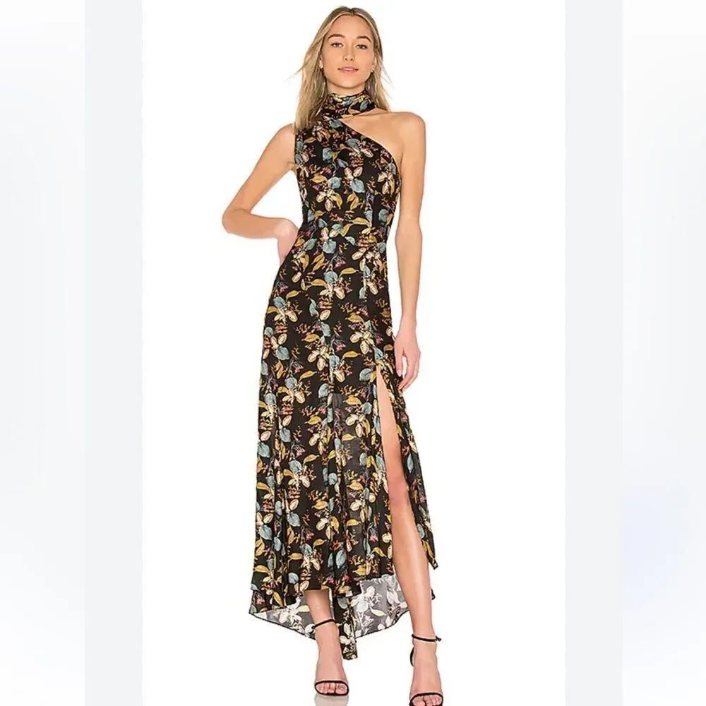 NICHOLAS Ava Floral Tie Neck Maxi Dress in Black Ava Floral size